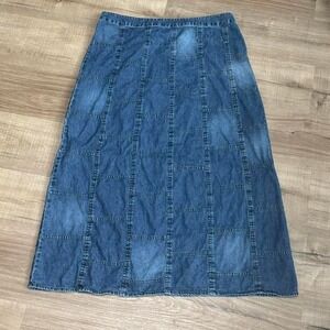 Vintage 90s Denim Maxi Skirt Women's Plus Size‎ 1X Patchwork Studio West Boho